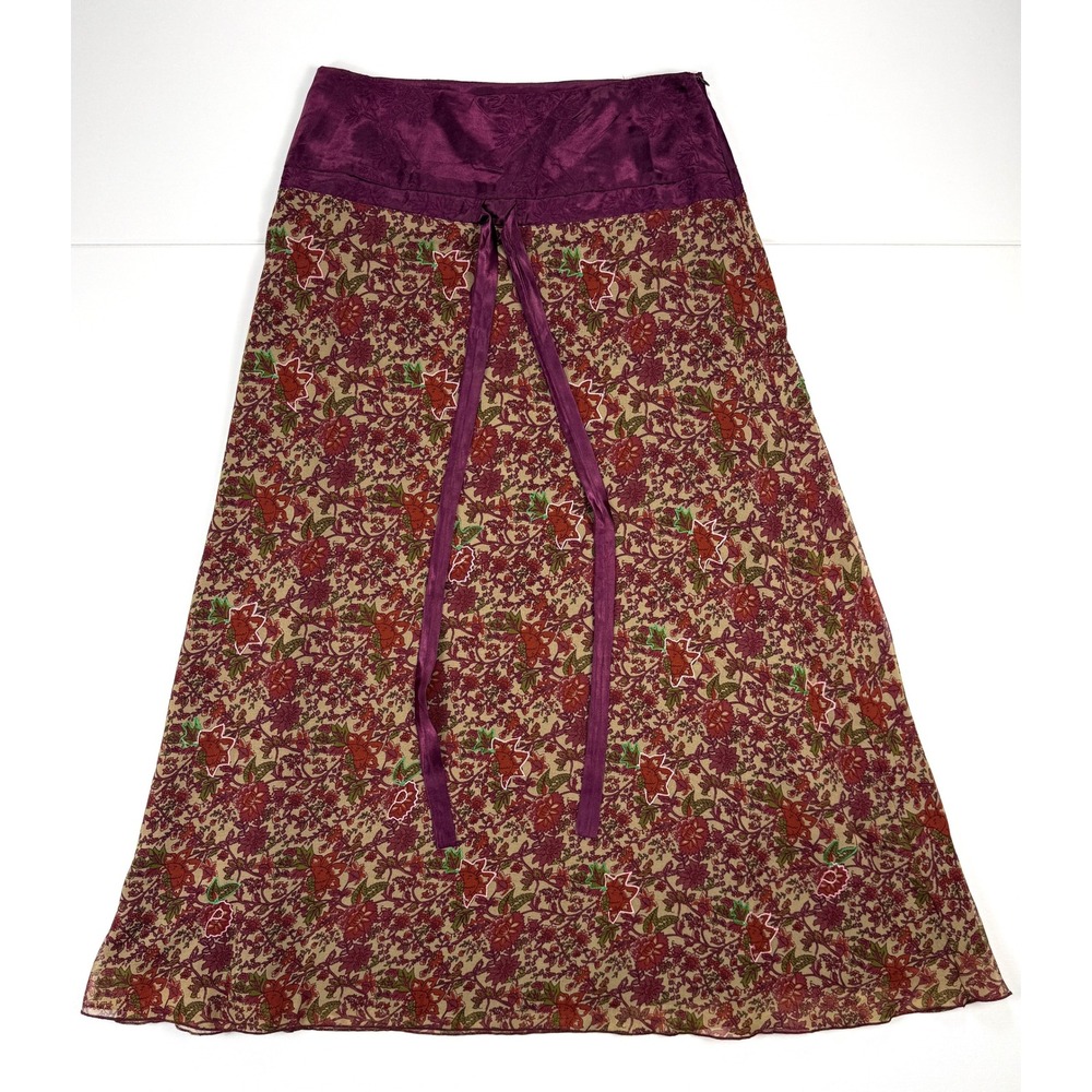 NWOT Soft Surroundings Size 12 Floral Embroidered Maxi Skirt Boho Plum Red #1969